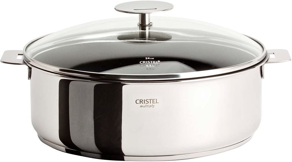 Cristel Casteline 4 Qt Stainless Steel Non-Stick Sauté Pan with Glass Lid