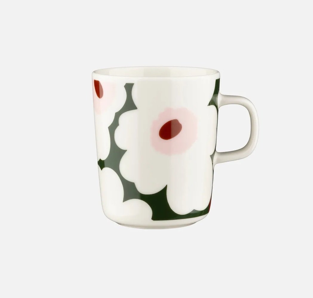 Unikko Oiva Stoneware Flower Mug | Green, Pink & White (8.5 fl oz)