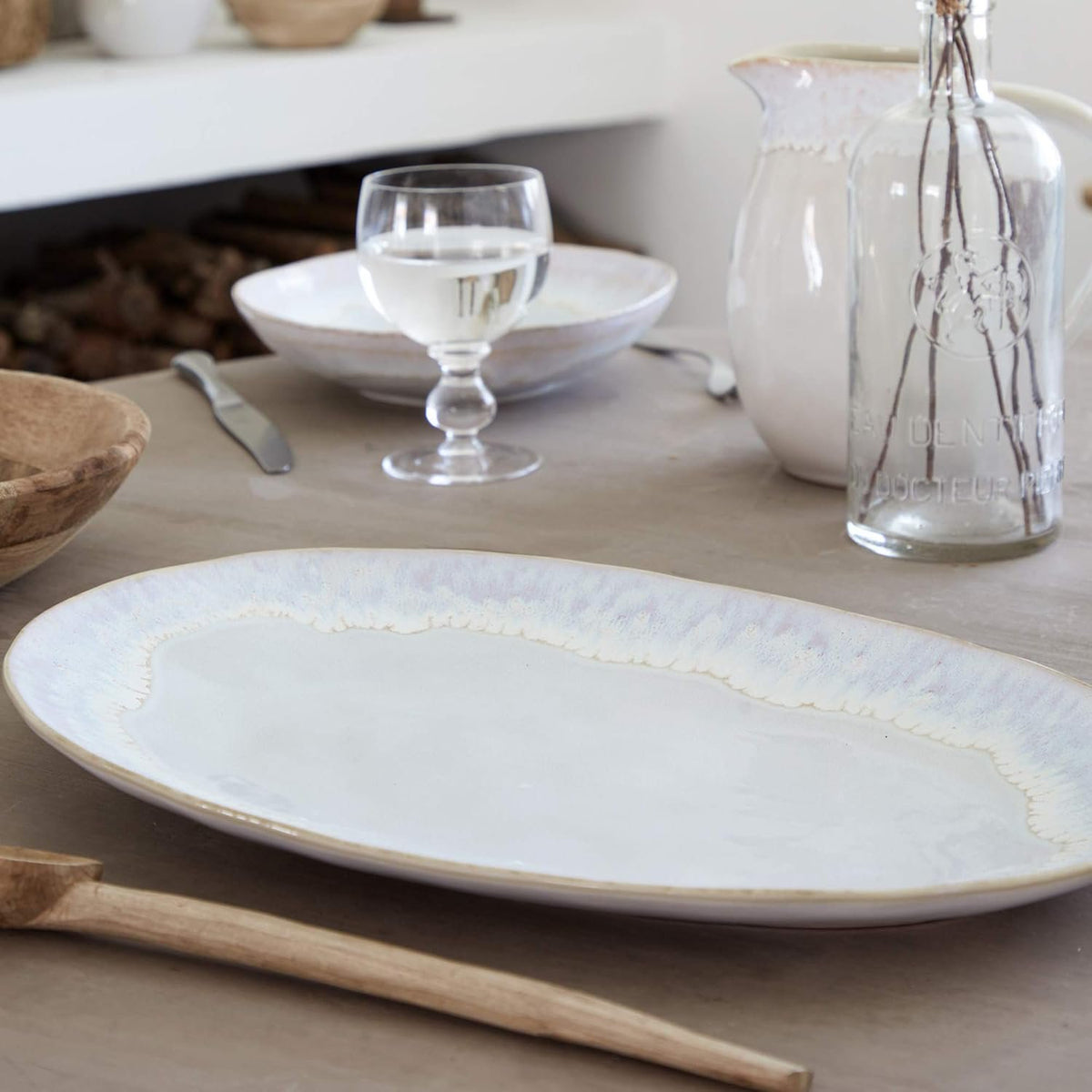 Costa Nova Ceramic Stoneware 16'' Oval Platter - Brisa Collection, Sal (White) | Microwave, Dishwasher, Oven & Freezer Safe Dinnerware | Food Safe Glazing | Restaurant Quality Serveware