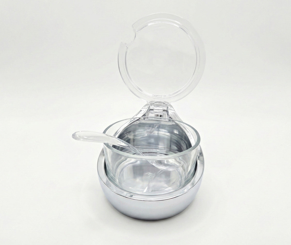 Guzzini, Two Tone Parmesan Server with Teaspoon Chrome and Glass, Everyday used for Parmesan Cheese, Preserve Jar and Sugar Bowl