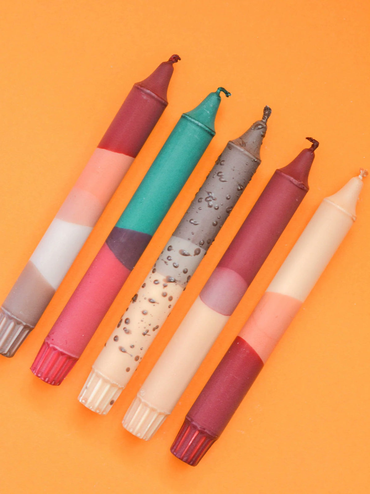 Nordtrice autumn cozy mix taper candles showing dip-dye and speckle techniques