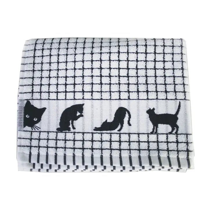 Samuel Lamont Poli-Dri Jacquard Cotton Kitchen Tea Towel | Set of 2 | Black Cat