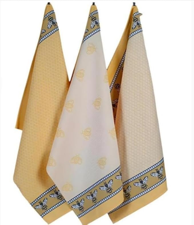 Kitchen Tea Towel Fine European Linens Jacquard 100% Cotton  "Bee Yellow Honeycomb" (20x28")