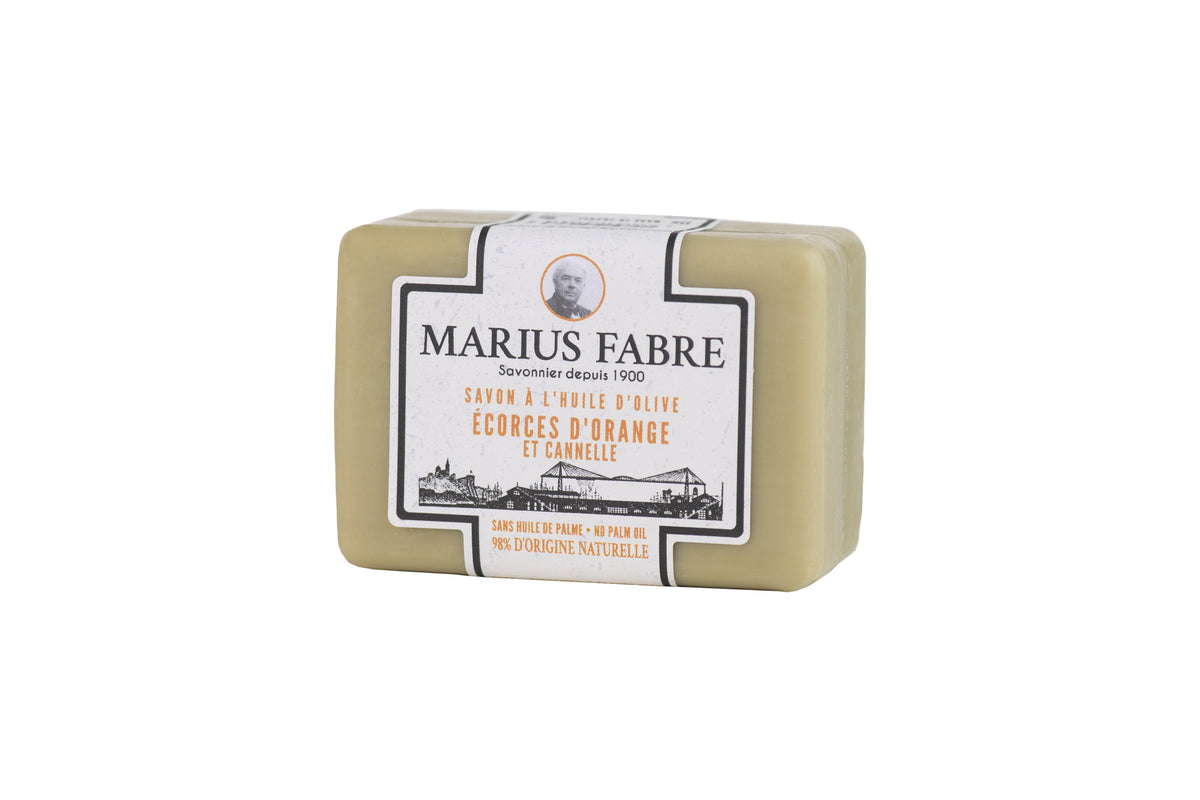 Marius Fabre Scented Soap Bar Set of 3 (3 x 100g ) No-Coloring Natural Ingredients, Certified Palm Oil Free Orangel peel and Cinnamon