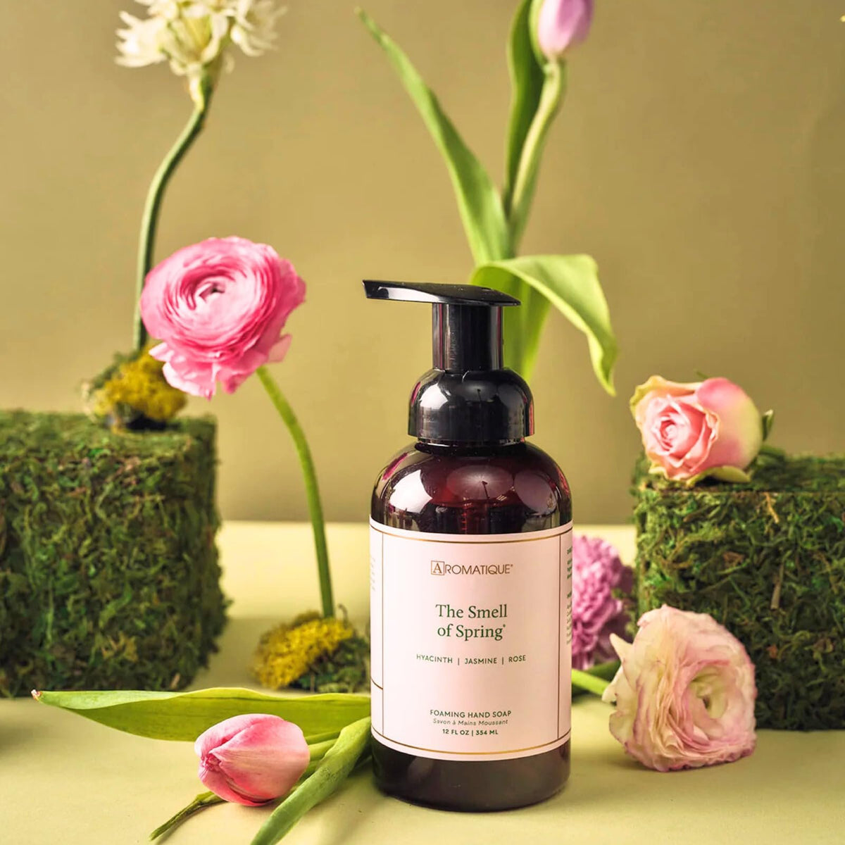 Aromatique The Smell of Spring Foaming Hand Soap Floral Moisturizing Luxury Hand Wash With Aloe Notes of Pineapple, Green Hyacinth, Jasmine, Rose, Vanilla Luxury Bathroom Kitchen Sink Decor 12oz
