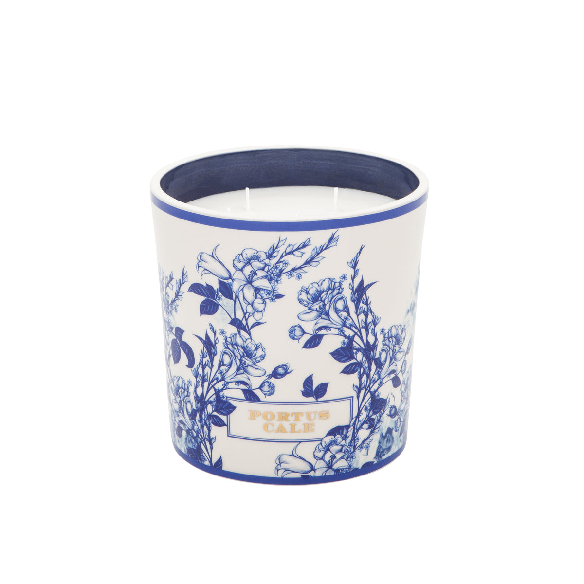 Portus Cale Gold & Blue Scented 4 Wick Candle in a Porcelain Vase | Pink Pepper & Jasmine