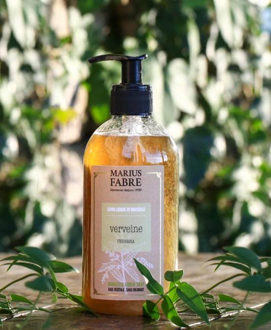 Marius Fabre Verbena Liquid Soap label showing olive and coconut oil composition