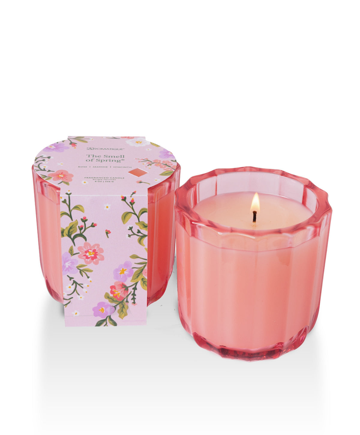 Aromatique The Smell of Spring - Ribbed Glass Candle 8oz Pink Vessel