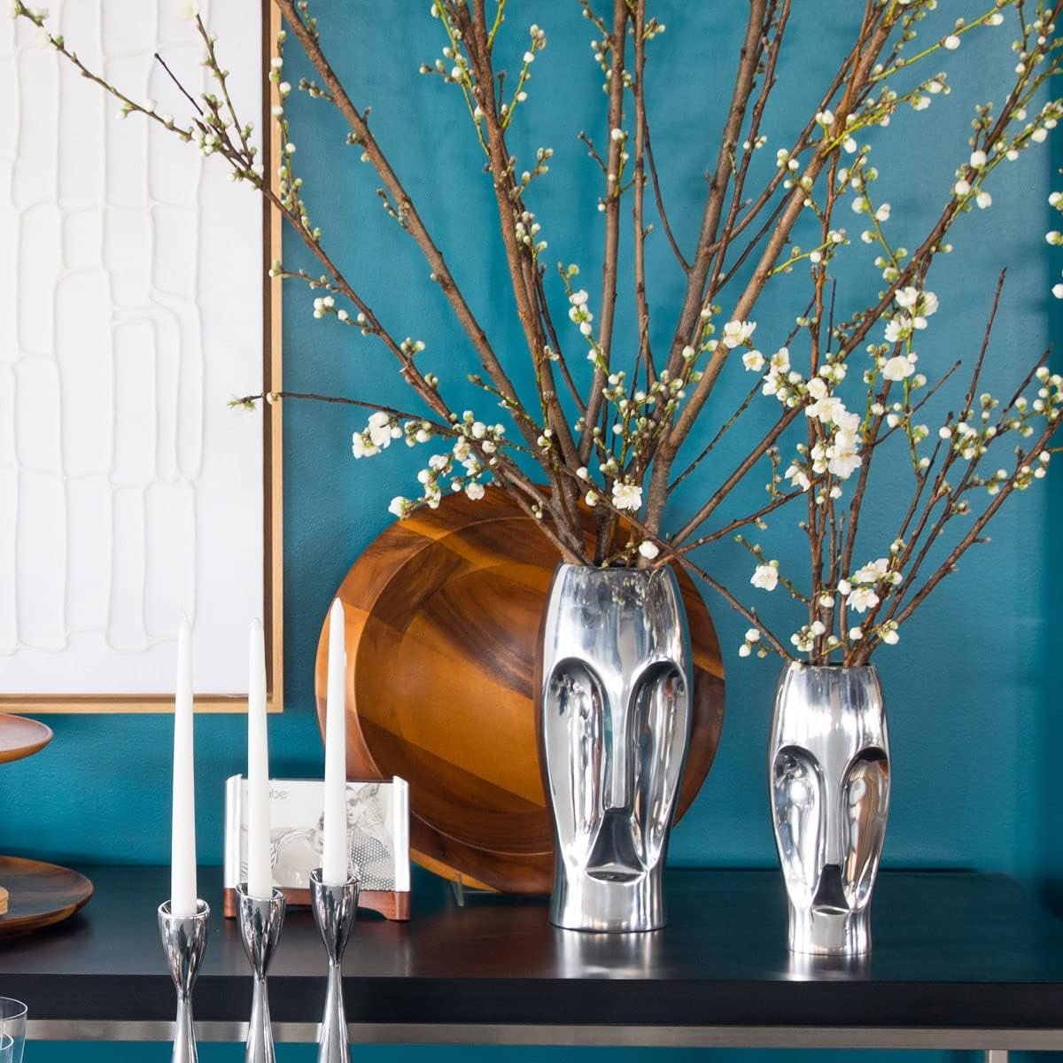 Nambé Face Vase styled on credenza as statement piece