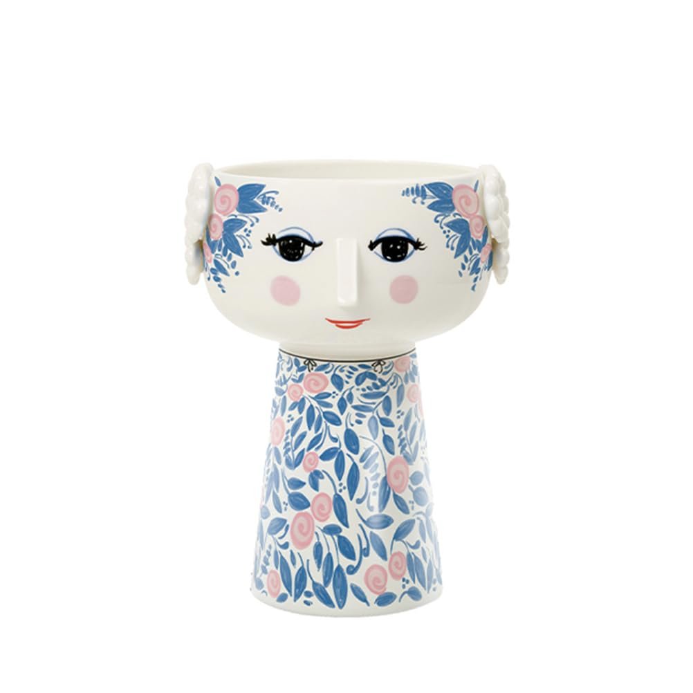 Bjørn Wiinblad Eva Floral Porcelain Vase in Blue & Pink (7.3")