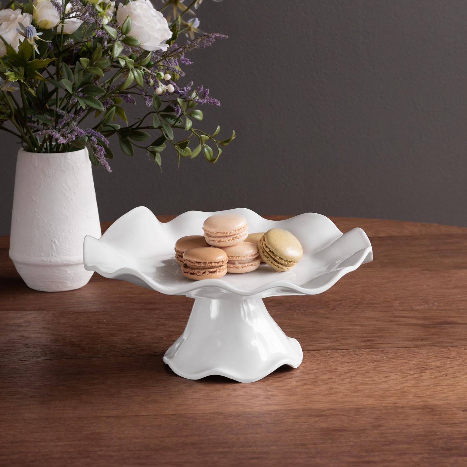Beatriz Ball VIDA Havana white melamine small pedestal cake plate close-up twist-off base