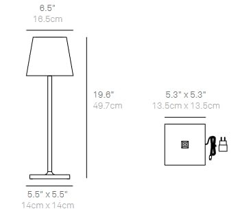 Zafferano Poldina L Pro Desk Lamp in Aluminum, IP54 Protection, Indoor/Outdoor use, Contact Charging Base Included, 19.6”, USA Plug