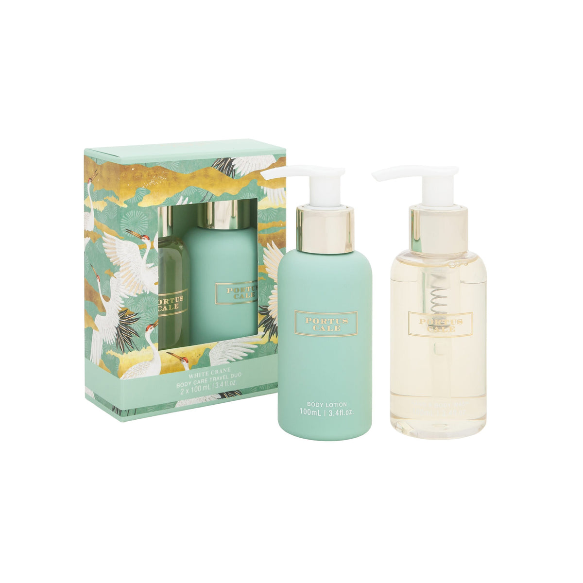 Portus Cale White Crane Body Care Travel Set | Yuzu, Vetiver & Mandarin | Body Lotion & Wash
