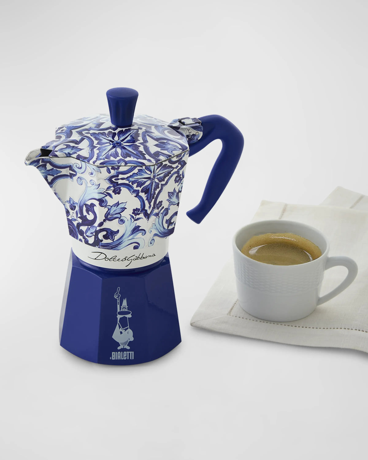 Bialetti x Dolce Gabbana Moka Express Mediterranean Blue 6 cup limited edition in white and blue – made in Italy