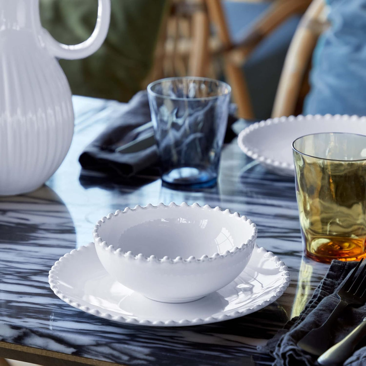 Costa Nova Ceramic Stoneware 5 Piece Place Setting Service For 1 - Pearl Collection, White | Microwave & Dishwasher Safe Dinnerware Set | Food Safe Glazing | Restaurant Quality Tableware