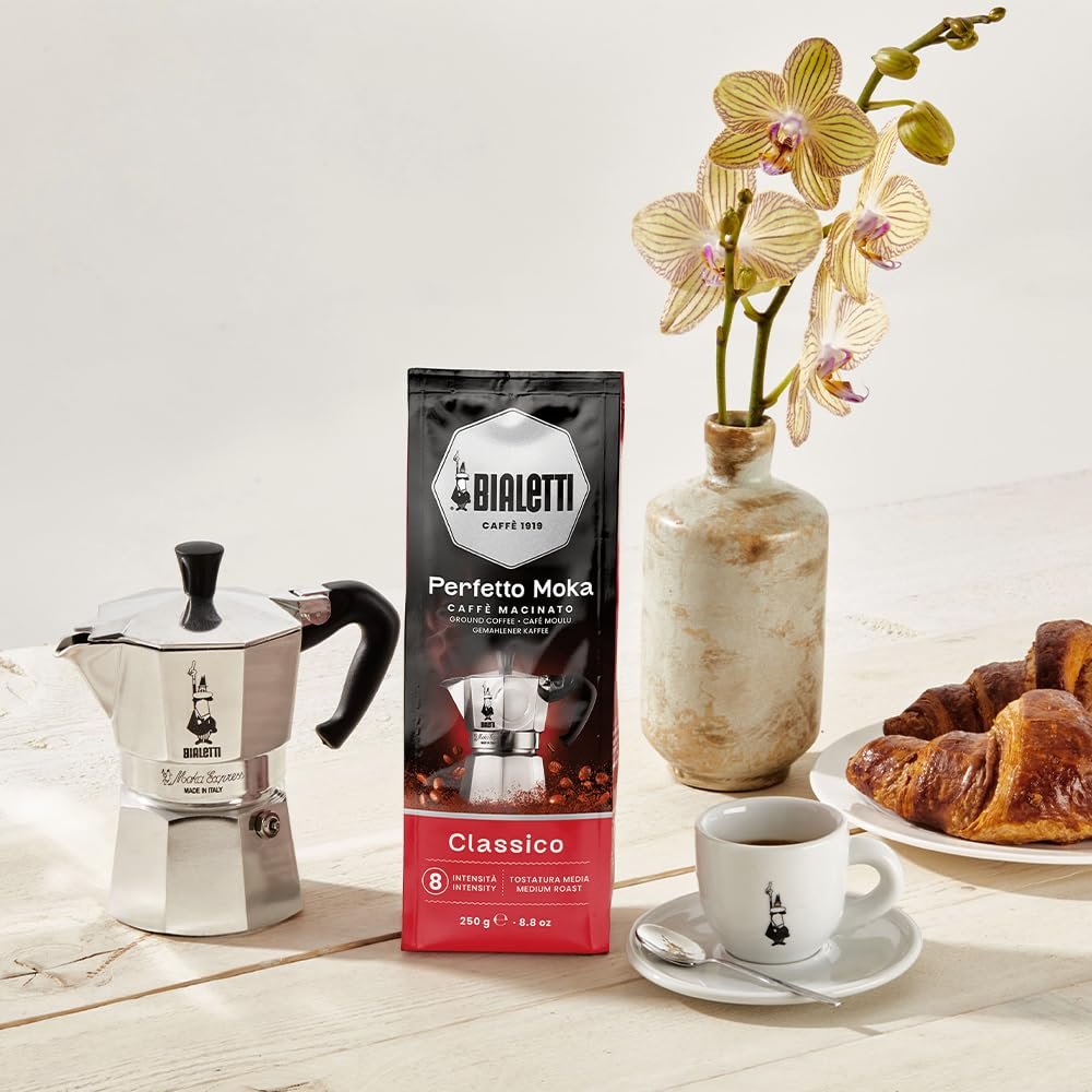 Bialetti Perfetto Moka Ground Coffee | Aroma-Saving Valve | 8.8 oz