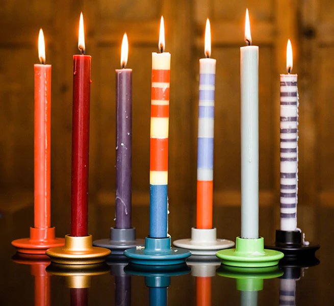 British Colour Standard Striped Dinner Candles Mixed Pack of 4 | 10" | Black & Gray
