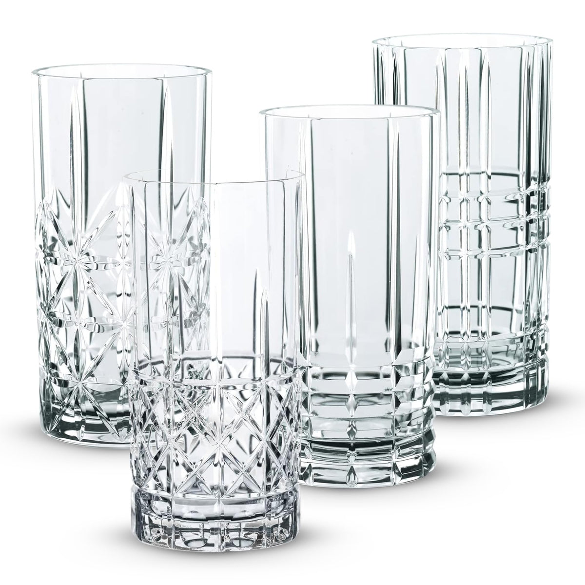Nachtmann Highland Long Drink Glass Set of 4 Crystal Cross Cut Clear