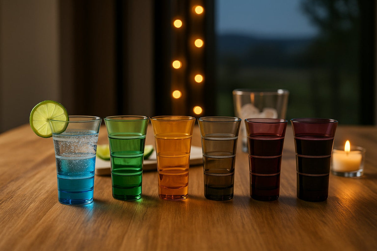 Mixed Color Cordial / Double Shot Glasses Set | Set of 6 | Mouth-Blown Glass