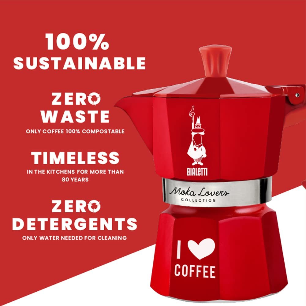 Bialetti Moka Espresso Coffee Maker Stovetop | Limited Edition: Coffee Lovers - Red