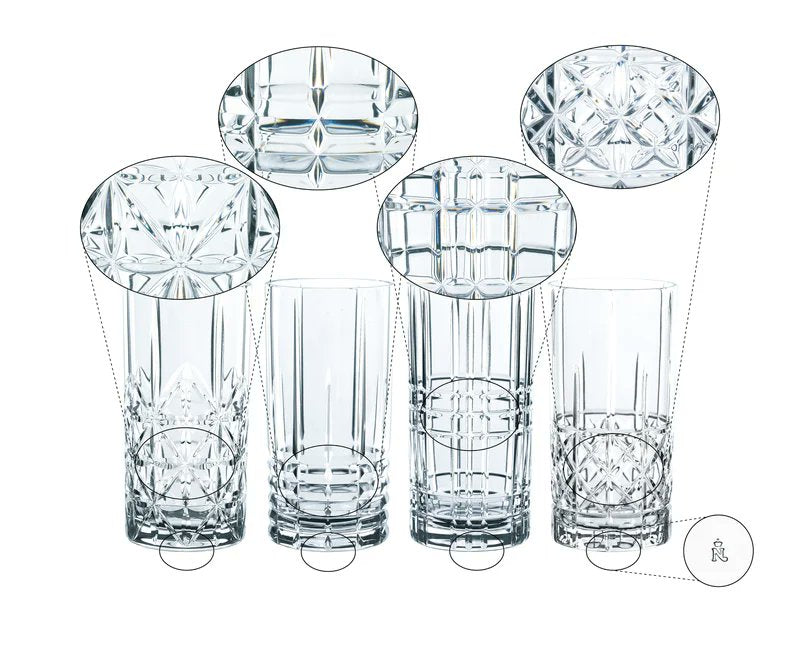Nachtmann Highland Long Drink Glass Set of 4 Clear Crystal Classic Cut Design