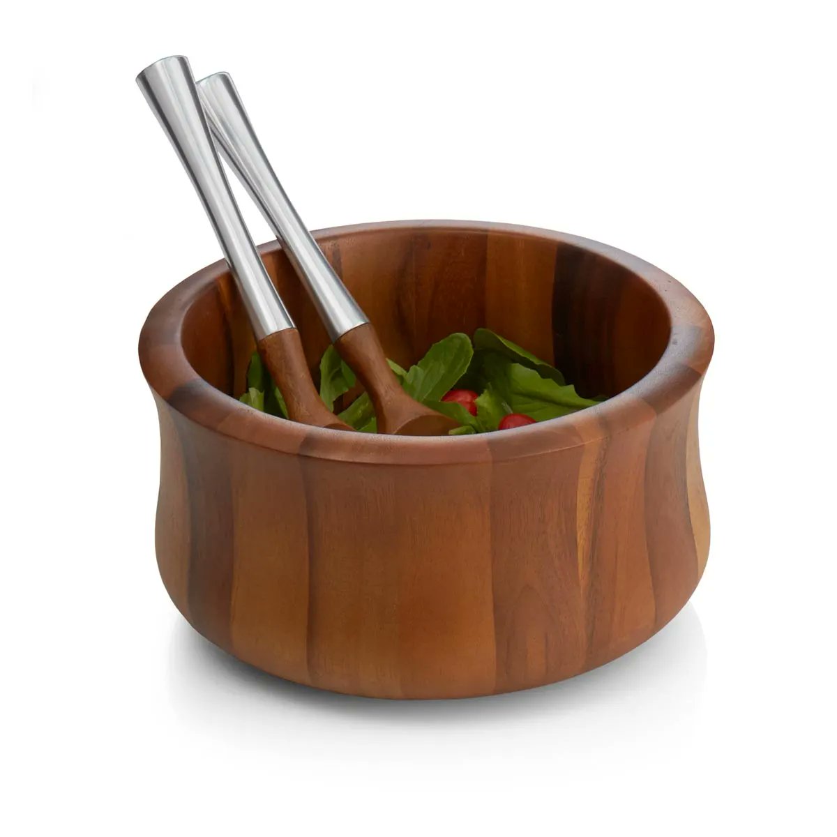 Nambé Nara Salad Bowl close-up showing curved handle detail