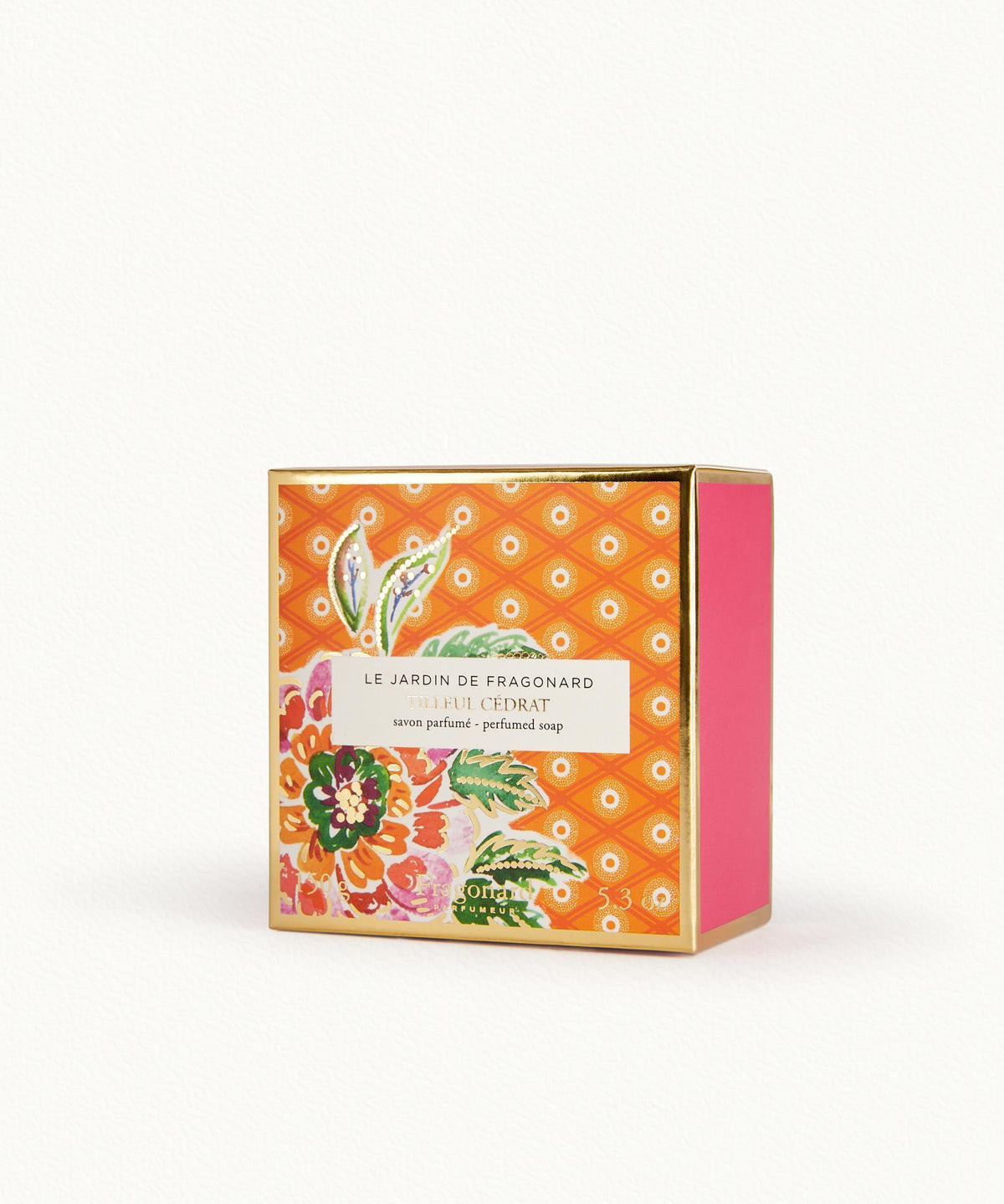 Fragonard Tilleul Cedrat 150g soap bar close-up with decorative packaging