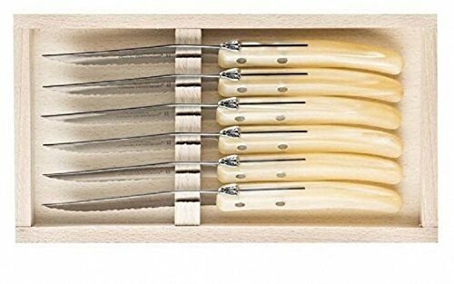 Claude Dozorme - Berlingot Steak Knives Wood Box Set of 6 Acrylic Handle Color Pearl - Pearl