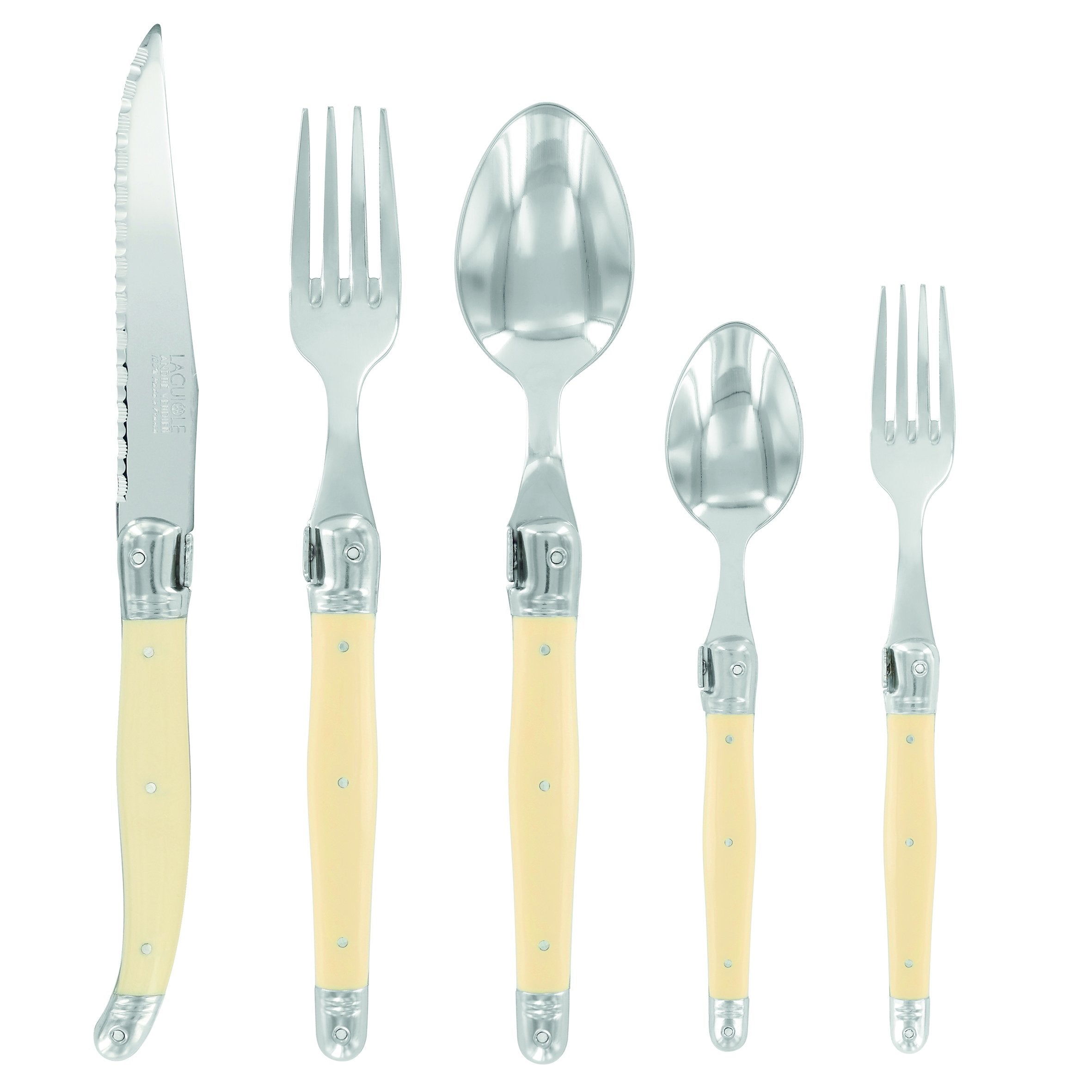 Andre Verdier Laguiole Debutant Flatware Set 5 Piece Place Setting | Ivory Handle
