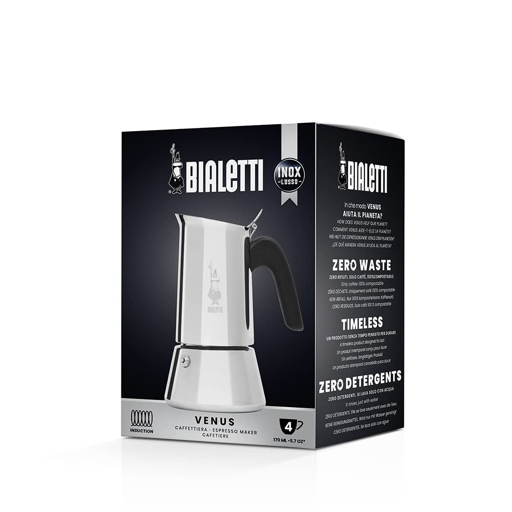 Bialetti Venus Induction Stovetop Espresso Maker | 4 Cup | Silver