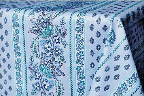 Le Cluny Lisa Turquoise Coated Provencal Tablecloth | Easy-Care Cotton | Multi-Size