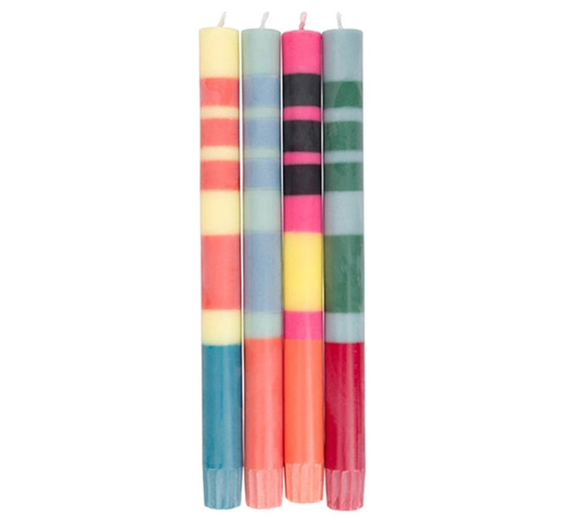 British Colour Standard, Dinner Candles Pack-4 Striped 10"H Assorted Colors Eco Hand-Poured Wax Artisan Fair-Trade