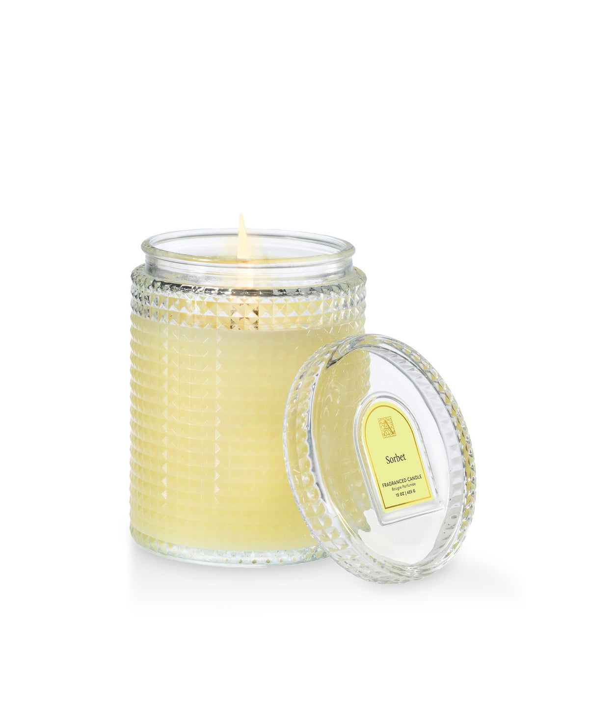 Aromatique Sorbet Scented Candle 15oz Textured Glass with Lid Textured Vessel Lemon and Lime Fragrance