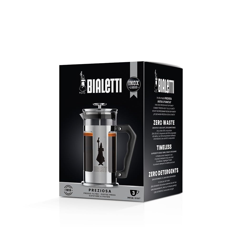 Bialetti Preziosa Manual Coffee Press – 3 Cup Stainless Steel Frame