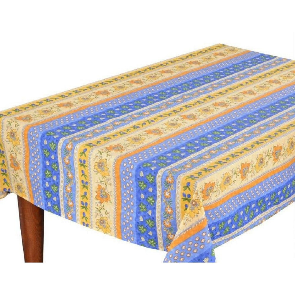 Le Cluny Monaco Blue Coated Provencal Tablecloth | Easy-Care Cotton | Multi-Size