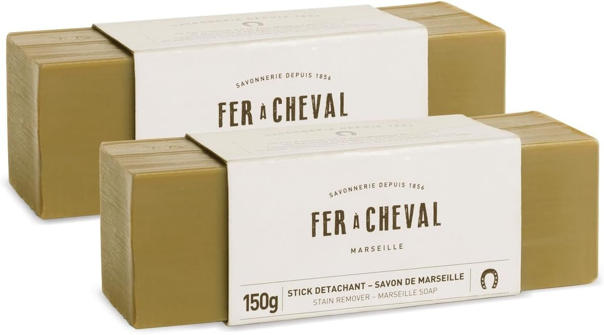 Fer à Cheval Hypoallergenic Stain Remover Soap Bar, Laundry Bar Soap Savon De Marseille Stain Remover Stick, 2 Pack 150g