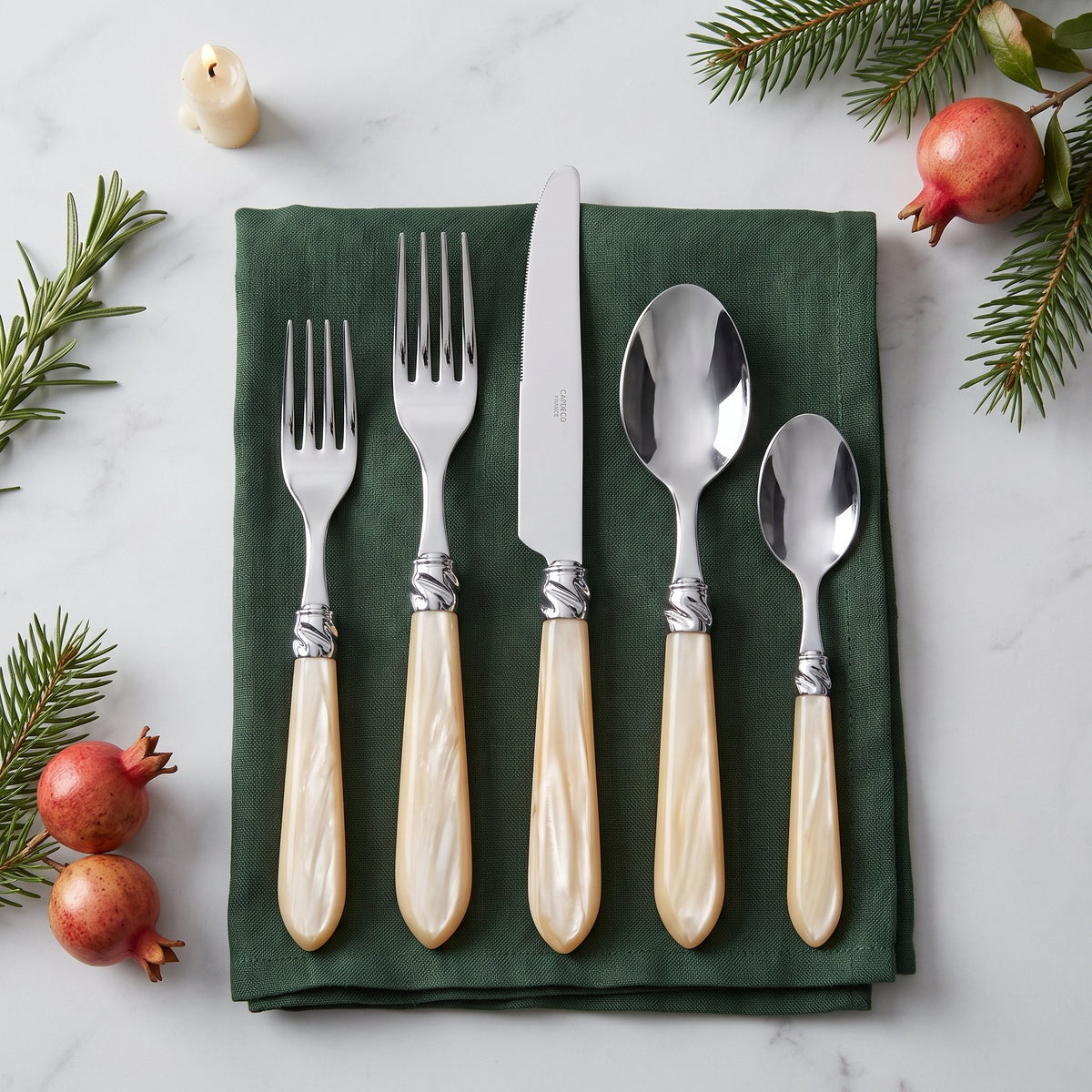 Capdeco Diana Pearl 5-Piece Flatware Place Setting 18/10 Stainless Steel