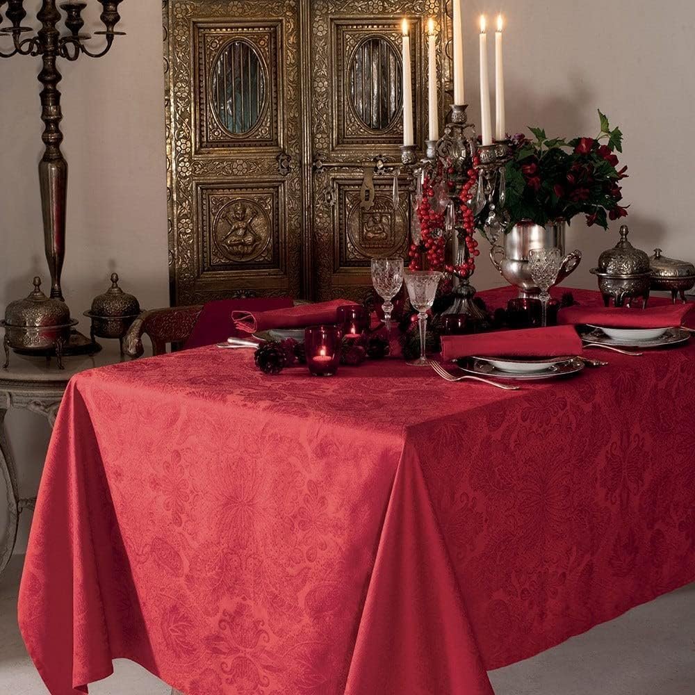 Garnier Thiebaut French Jacquard Tablecloth Mille Isaphire Mini Grenat (Red) Coated Textile | 69" Round