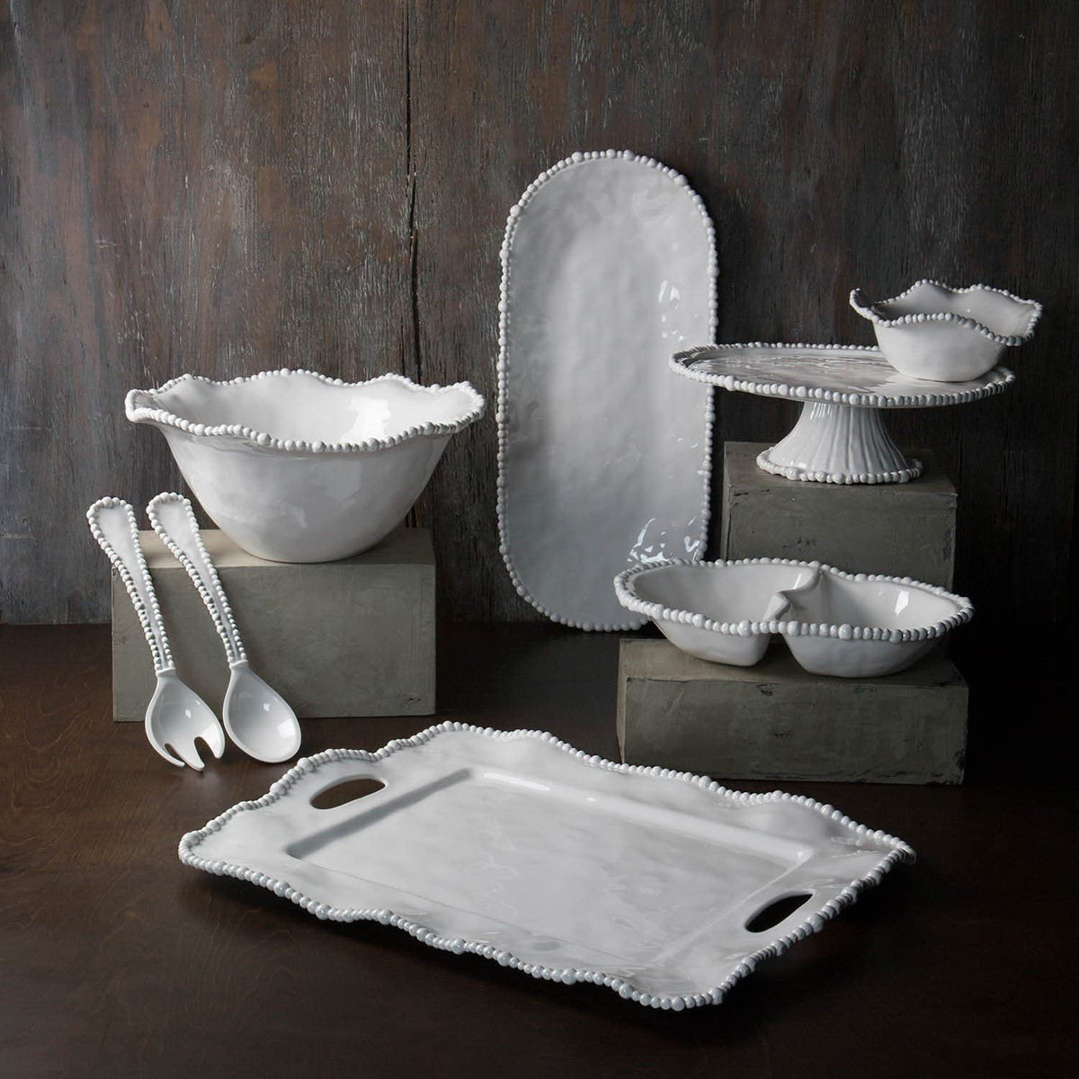 VIDA Alegria Double Dip Platter in White Melamine