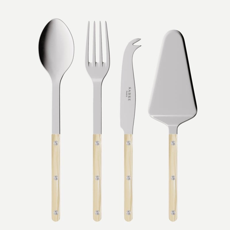 SABRE PARIS - 4-Piece Serving Set - Faux Horn - Bistrot Collection - 2 Serving Flatware, Serrated Pie Server, Large Cheese Knife - Stainless Steel & Nylon - Dishwasher Safe - Brilliant Finish