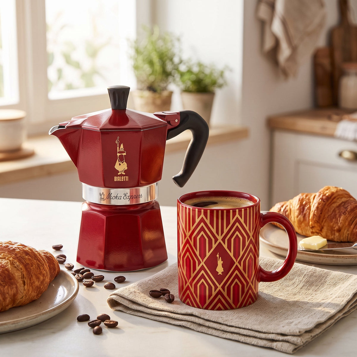 Bialetti Moka Express Deco Glamour 3 Cup with Mug | Red | Limited Edition
