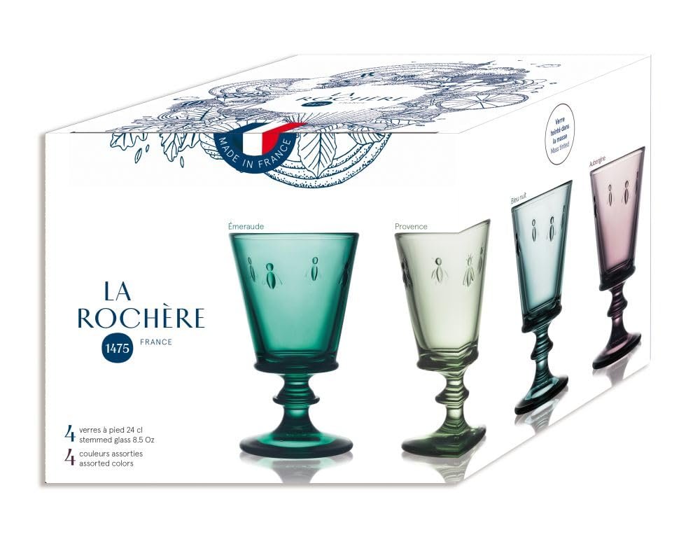 La Rochère Wine Glass Bee Colourful 240 ml - 4 Glasses - Beautiful Wine Glasses for Romantic Evenings with Red Wine and White Wine