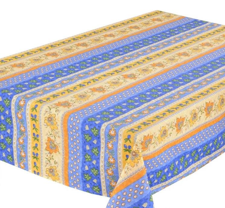 Le Cluny Monaco Blue Coated Provencal Tablecloth | Easy-Care Cotton | Multi-Size