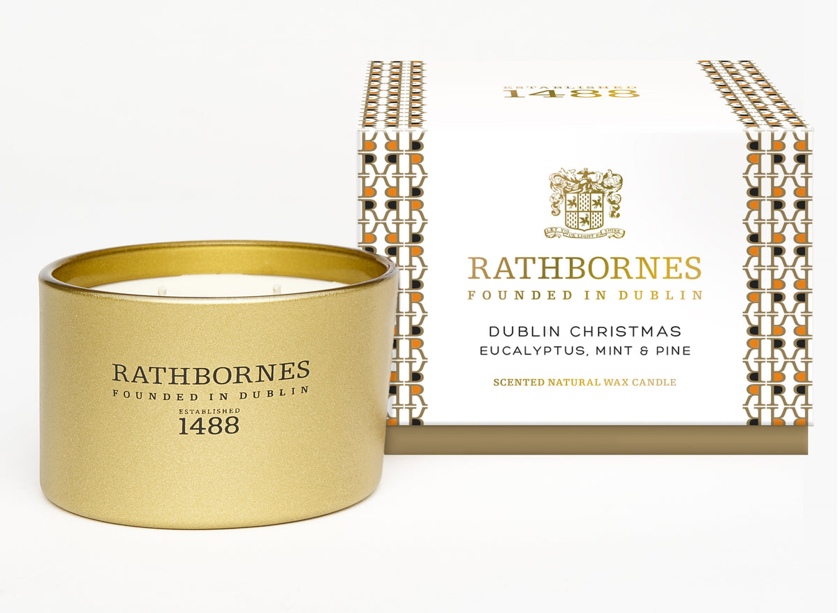 Hand-poured Rathbornes Dublin Christmas candle made in Dublin
