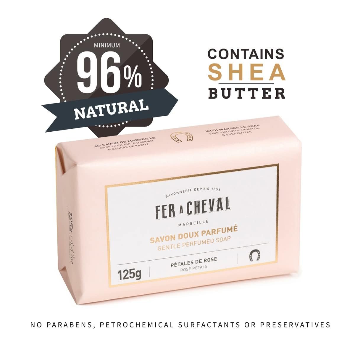 Fer à Cheval Natural Marseille Soap Bars, Pack of 2 - Gentle Perfumed Soap with White Tea & Yuzu Scent - Organic Bath Soap - Enriched with Shea Butter & Sweet Almond Oil, 125g Each