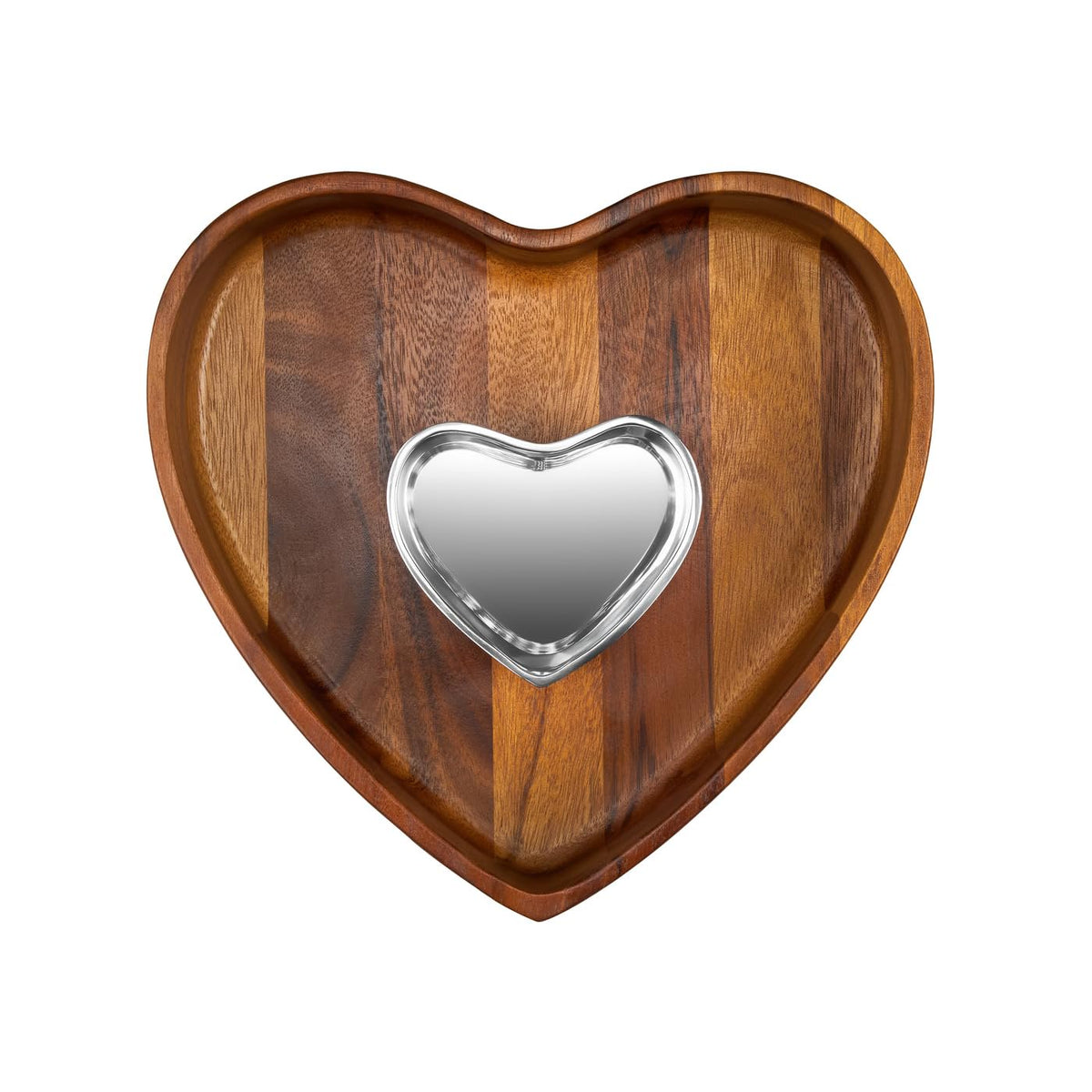 Nambé Heart Chip & Dip Set | Acacia Wood & Alloy | 11.75"L