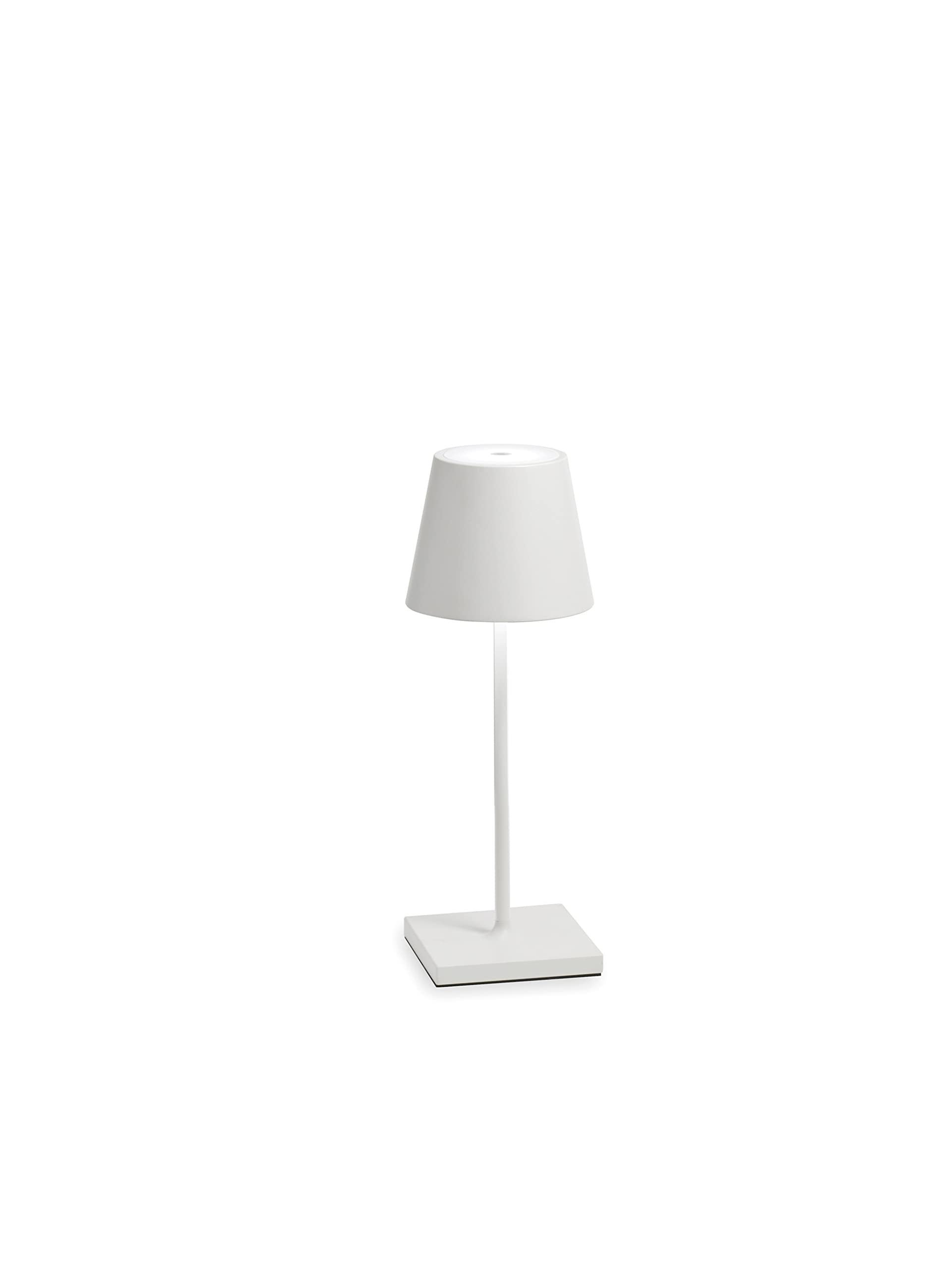 Zafferano, Poldina Pro Mini Lamp, Rechargeable Cordless Table Lamp with Touch Controls, Suitable for Indoor and Outdoor, Dimmer, 2200-3000 K, Height 11.8 Inches, White Color