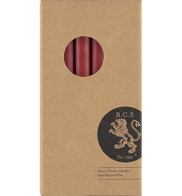 British Colour Standard - 25cm / 10'' H  Red Eco Dinner Candles, Box of 6