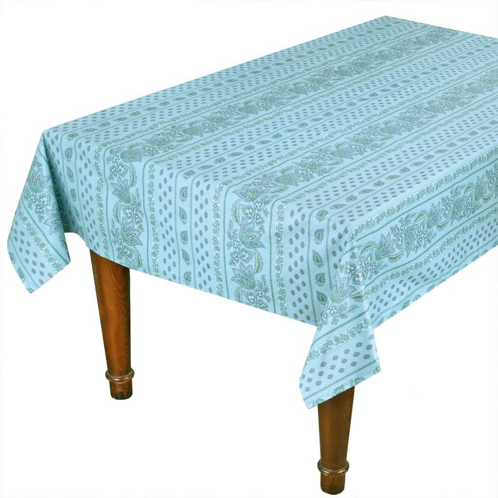 Le Cluny French Provence Tablecloth, 60" x 96" Rectangular Coated Cotton Easy Care, Lisa Turquoise