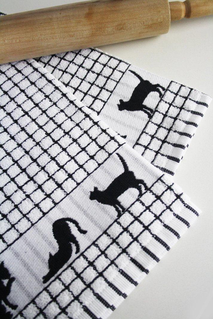 Samuel Lamont Poli-Dri Jacquard Cotton Kitchen Tea Towel | Set of 2 | Black Cat